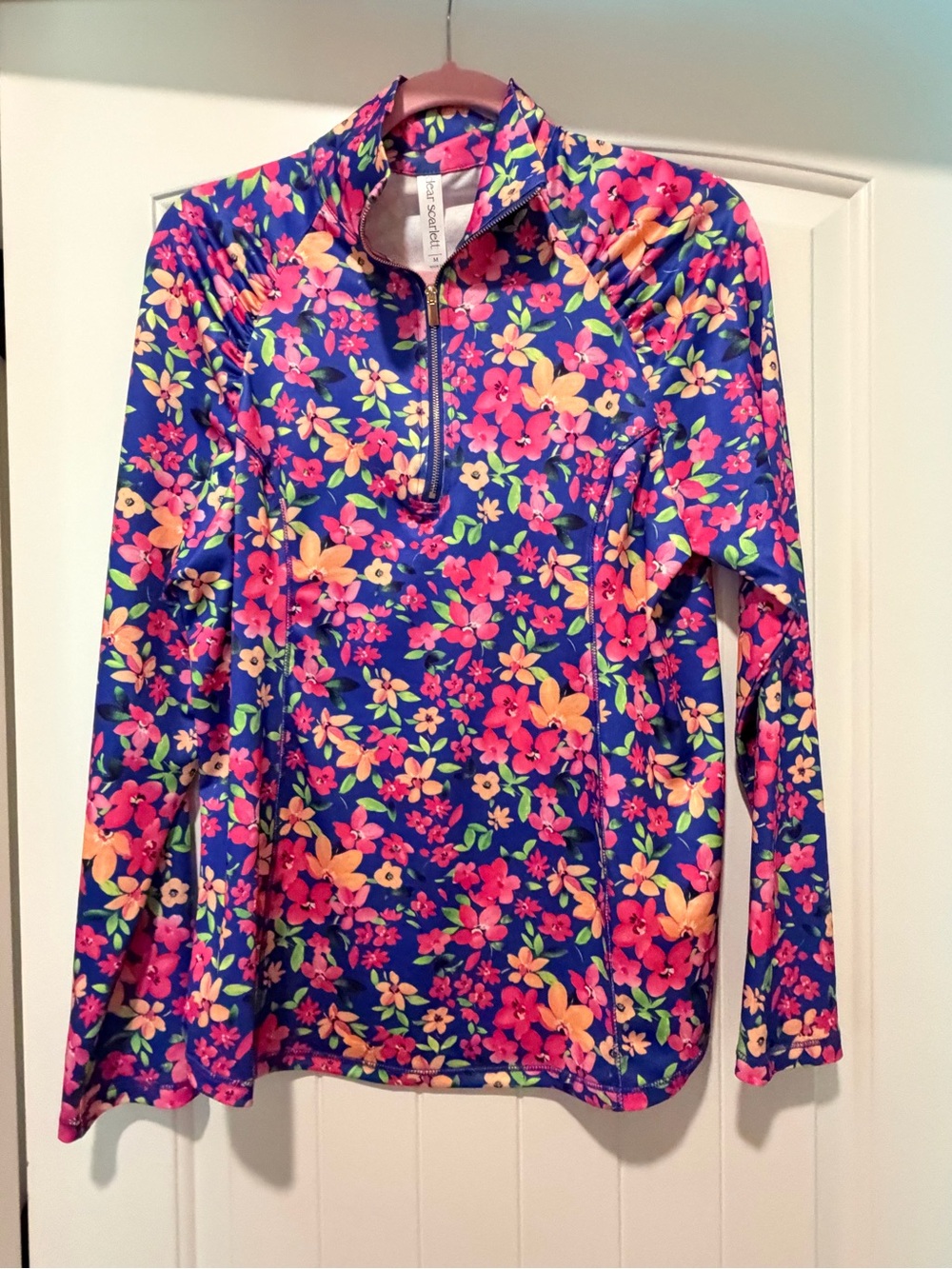 Women’s Floral Half-Zip Performance Top - Blue/Pink